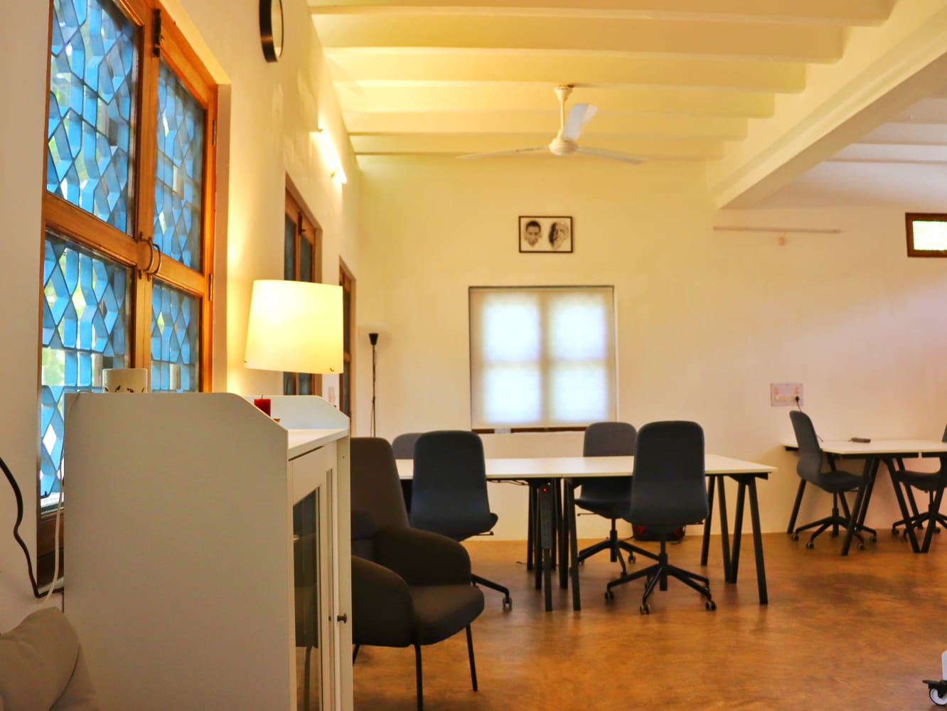 The main workroom at Kinisi Cowork, Auroville.